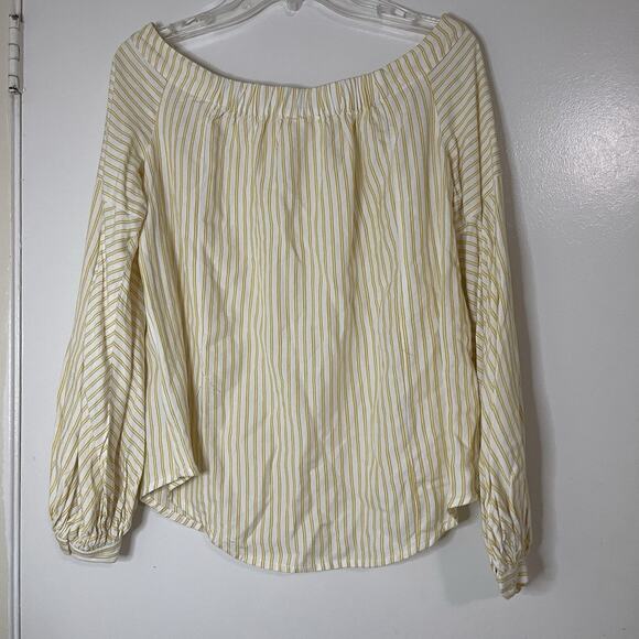 Anthropologie Maeve Yellow And White Striped off shoulder Top US 2 - Picture 4 of 6